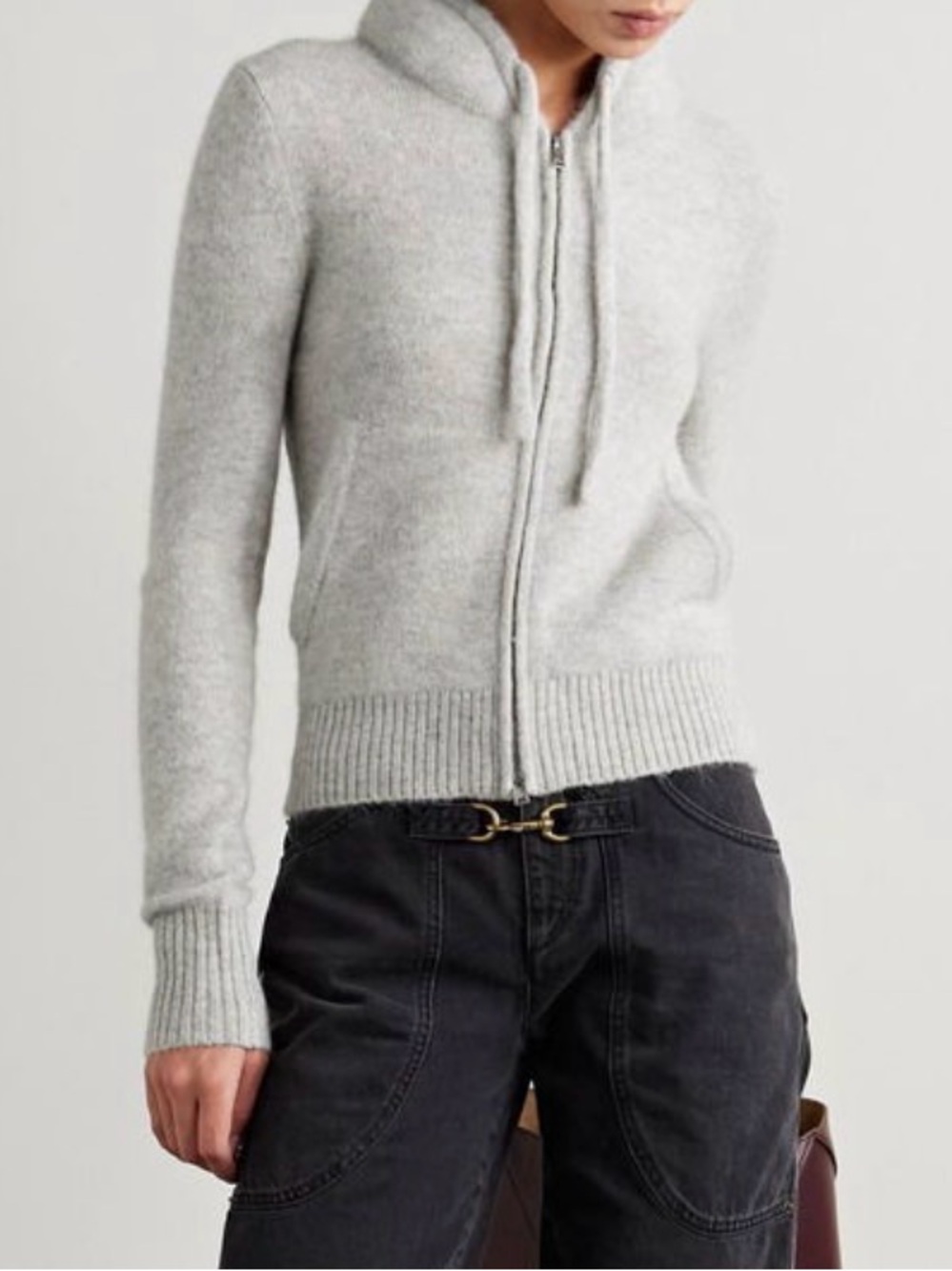 Isabel Marant Light Gray Zip-Up Hooded Milly Alpaca-Blend Sweater Cardigan